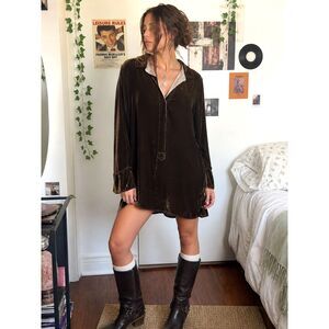 CP SHADES Brown Velvet Long Sleeve Boho Mini Dress   Women's Size Medium